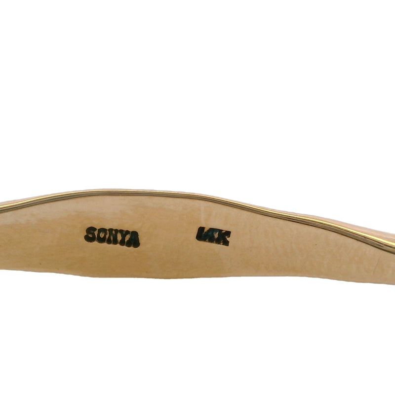 Sonya's Jewelry Solid 14kt Yellow Gold Squared Hammered Bangle Bracelet 8"