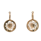 Solid 14kt Rose Gold Filigree and Diamond Cluster Drop/Dangle Round Earrings