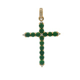 Vintage Solid 18kt Yellow Gold Chrysoprase and Diamond Green Cross Charm Pendant