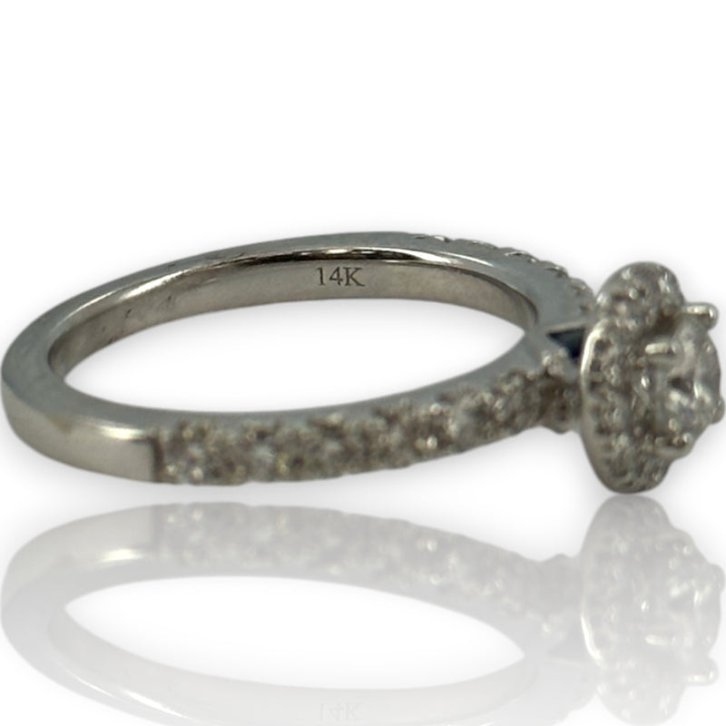 Vera Wang Love Collection 1ctw Diamond Frame Engagement Ring in Solid 14K White Gold with Halo and Signature Sapphire Size 6.5
