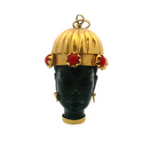 Vintage Corletto Solid 18k Yellow Gold Ebony Wood Coral Blackamoor Charm Pendant
