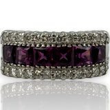 EFFY 14kt White Gold 9.6mm Wide Amethyst and Diamond Band Size 9 Ring