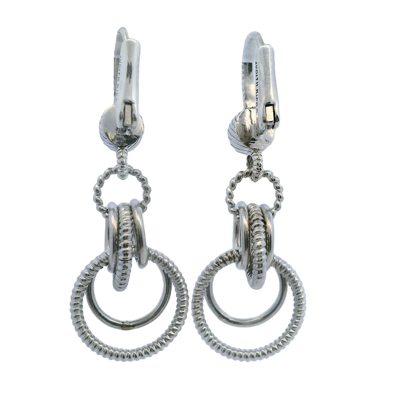 Judith Ripka 925 Sterling Silver and CZ Triple Circle Lever Back Drop/Dangle Earrings