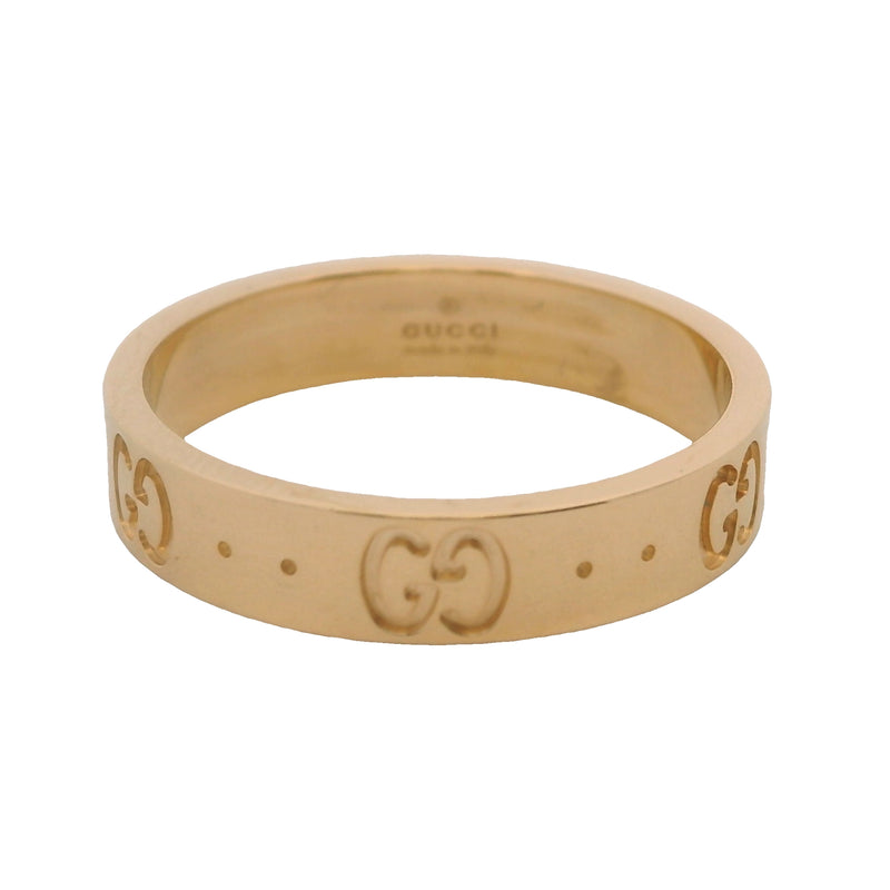 Gucci Solid 18kt Yellow Gold Icon Monogram Logo GG 4mm Band Ring Size 7
