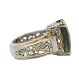 Solid 925 Sterling Silver, Smokey Quartz, and Garnet Filigree Cocktail Ring Size 5.5