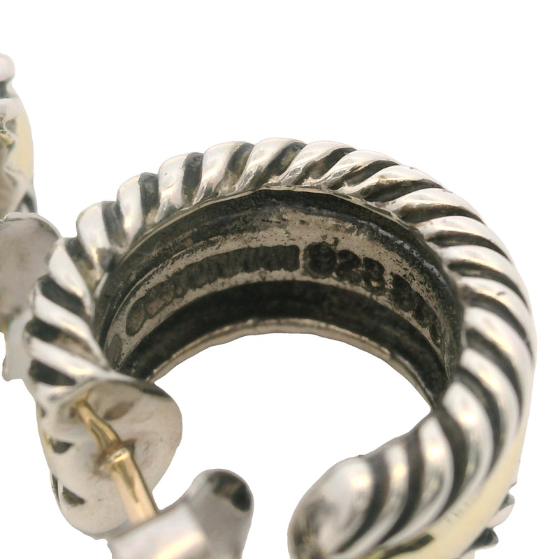 David Yurman Cable Collectibles 925 Sterling and 14k Yellow Gold Huggie Hoops Earrings