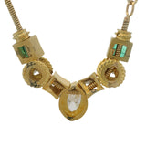 Vintage UnoAerre Italian Solid 14kt Yellow Gold 1.36ctw Marquise Diamond and Emerald 15" Collar Necklace