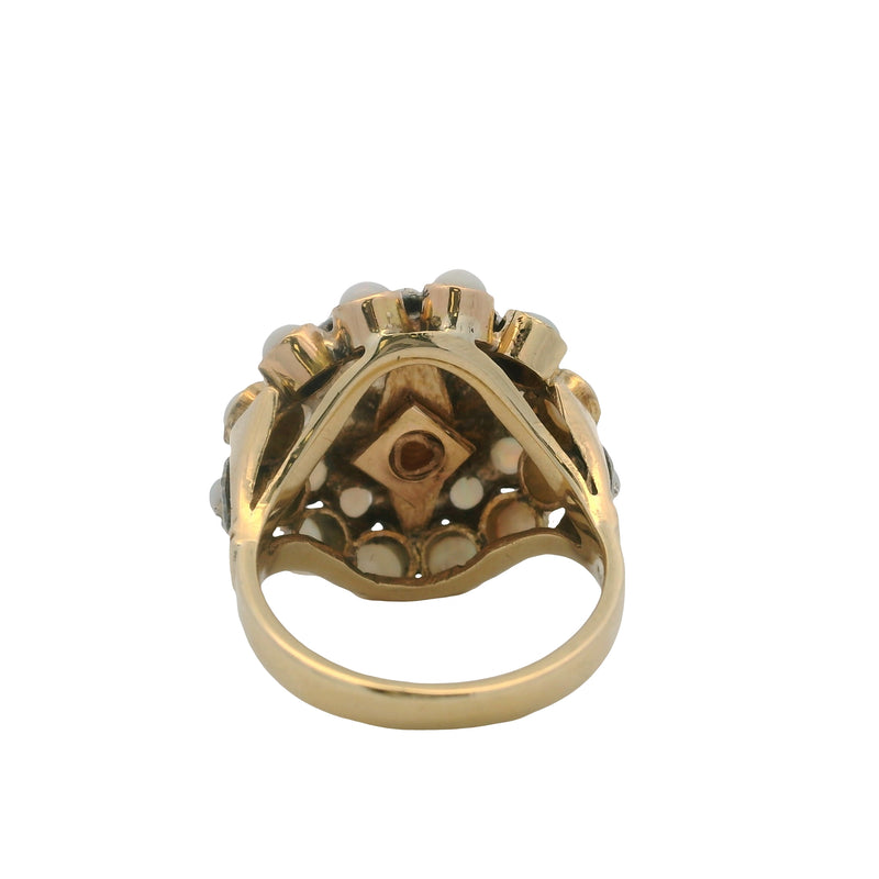 Vintage Solid 14kt Yellow Gold and Cabochon Opals Thai Princess Cluster Ring Size 6