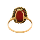 Solid 18kt Yellow Gold and Cabochon 6ct Orange Coral Cocktail Ring Size 9
