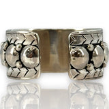 Yelli Jewels Handmade Moroccan 925 Sterling Silver Double Studs Adjustable 9.8mm Band Ring with Hand-Chiseled Details
