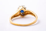 Vintage QG Sapphire & Diamond Halo Accent Band 14K 585 Yellow Gold Ring Size 9 3/4