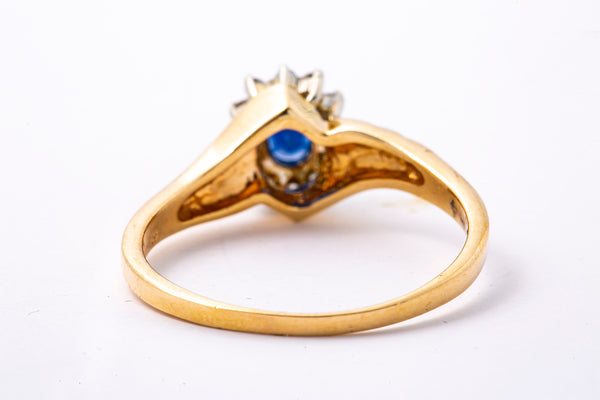Vintage QG Sapphire & Diamond Halo Accent Band 14K 585 Yellow Gold Ring Size 9 3/4