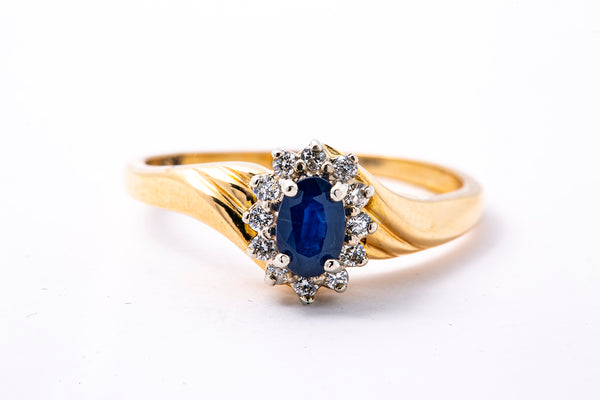 Vintage QG Sapphire & Diamond Halo Accent Band 14K 585 Yellow Gold Ring Size 9 3/4