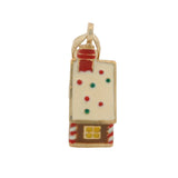 Solid 14kt Yellow Gold and Colorful Enamel Gingerbread House Holiday Charm Pendant