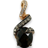 LeVian 14kt Rose Gold Smokey Quartz Chocolate and White Diamond Ribbon Pendant Charm