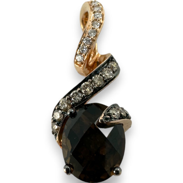 Charm colgante de cinta de diamantes blancos y chocolate con cuarzo ahumado en oro rosa de 14 kt de LeVian