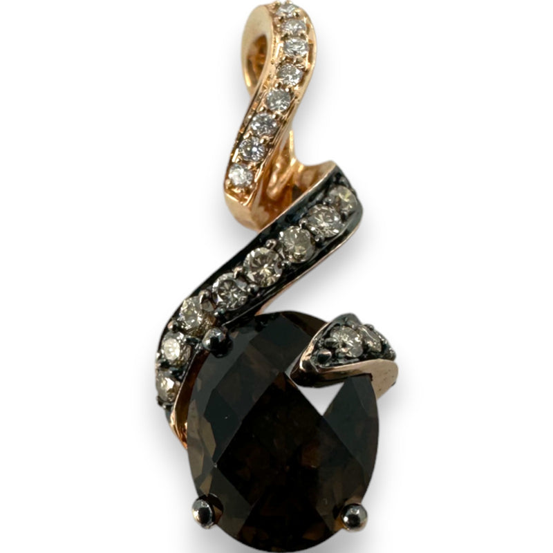 Charm colgante de cinta de diamantes blancos y chocolate con cuarzo ahumado en oro rosa de 14 kt de LeVian
