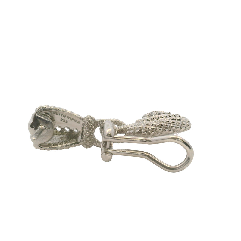 Judith Ripka Solid 925 Sterling Silver and CZ Heart Cluster Drop Dangle Omega-Back Earrings