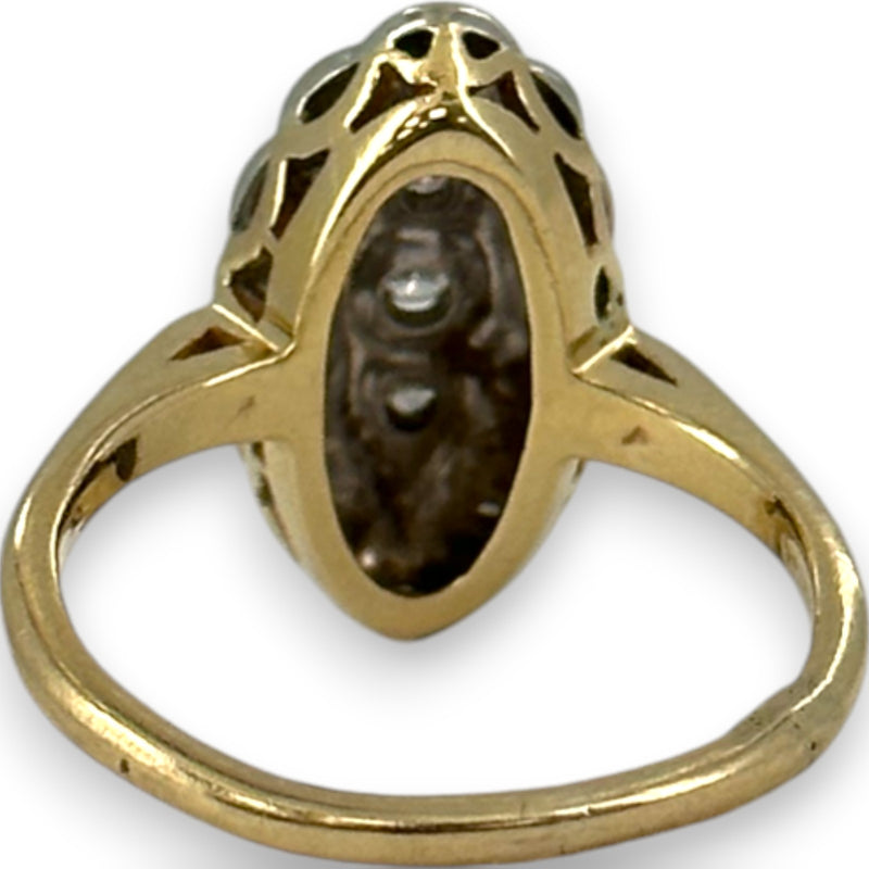Vintage 1950-70s Victorian Revival 14kt Yellow and White Gold Diamond Navette Ring Size 6.25