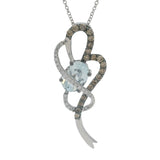 Le Vian Solid 14kt White Gold Aquamarine Diamond Ribbon Crossover Necklace 18"