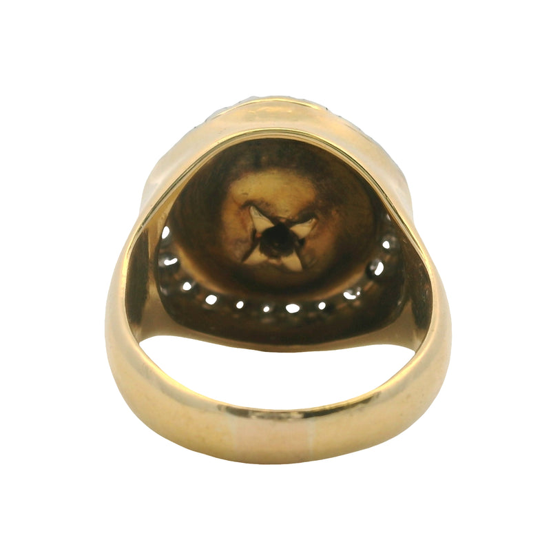 Antique Late Victorian Era 18kt 2-Tone Gold Diamond Cluster and Blue Enamel Circle Cocktail Ring Size 4