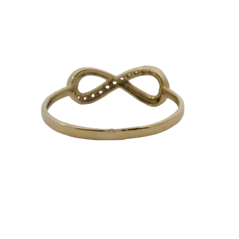 Anillo de oro amarillo macizo de 14 kt con símbolo de infinito y circonitas cúbicas, talla 6.5