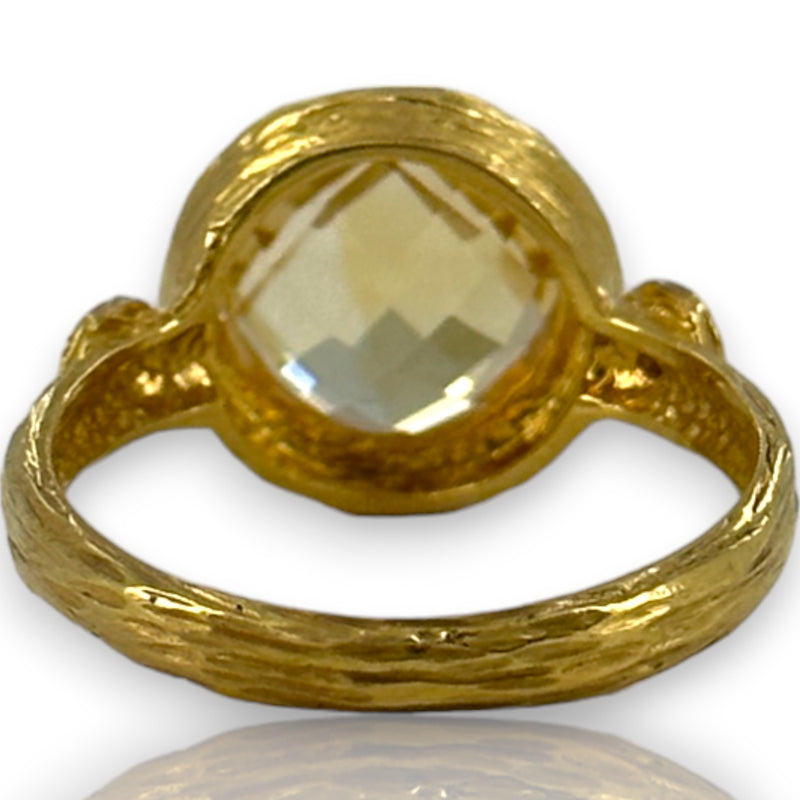 I. Reiss Solid 14k Yellow Textured Gold Checkerboard Cut Citrine and Diamond Accent Cocktail Ring Size 7.5