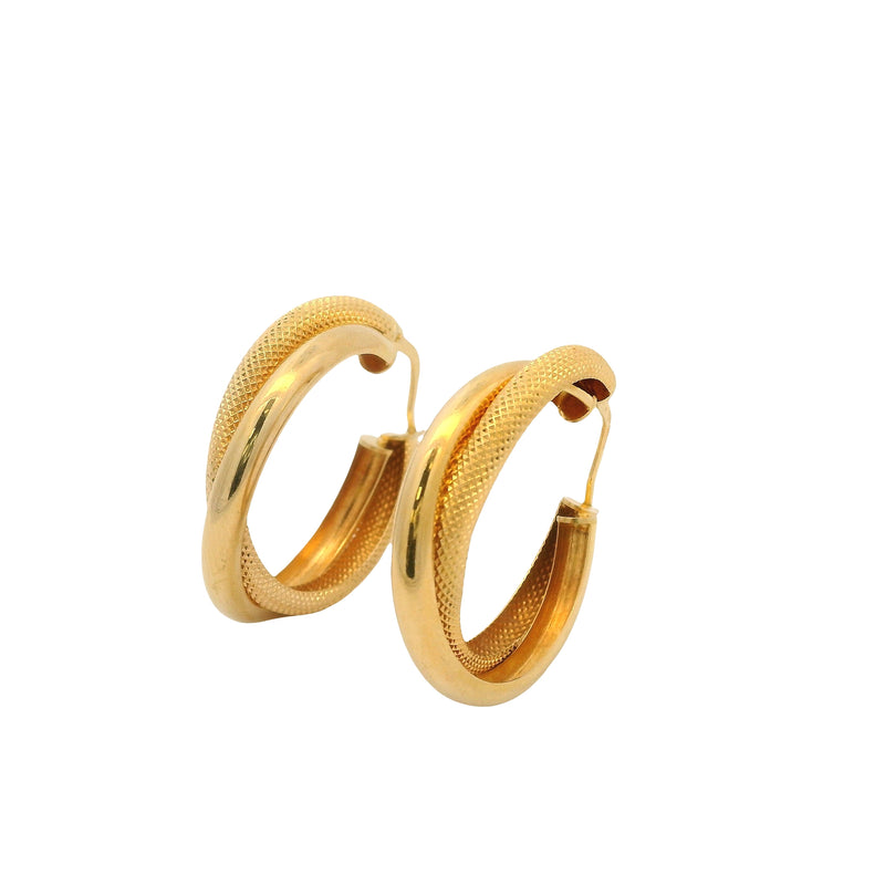 Vintage UnoAerre Solid 18kt Yellow Gold Polished and Textured 25mm Hoop Earrings