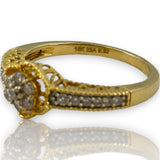 VJS Jewelry Solid 18kt Bright Yellow Gold Filigree Diamond Cluster Flower Ring with Diamond Sides Size 7