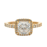 Pandora Solid 14kt Yellow Gold and CZ Solitaire Halo Square Sparkle Ring Size 4.75