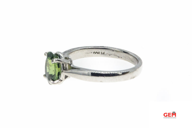 Solid 900 Platinum and 0.86ct Green Peridot Solitaire Ring Size 7