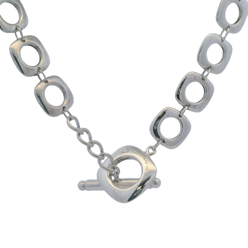 Tiffany & Co 925 Sterling Silver Square Cushion Link Toggle 17" Necklace