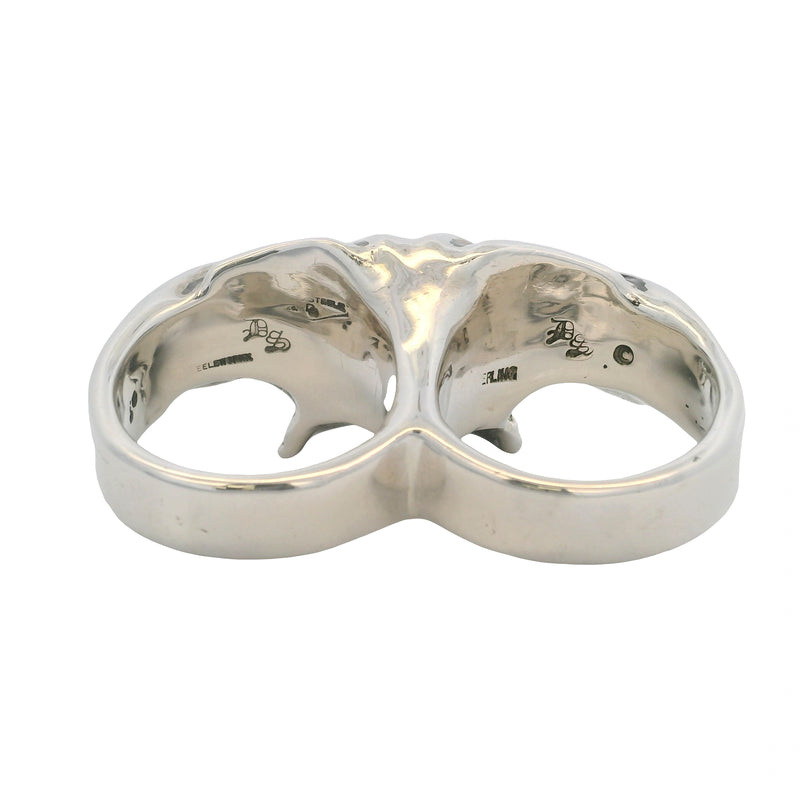 Aileyan 925 Sterling Silver Brane Two Finger Half Jaw Skull Ring Size 12.5