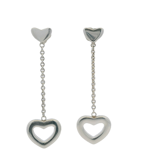 Tiffany & Co Retired 925 Sterling Silver Open Heart Drop/Dangle Chain Earrings