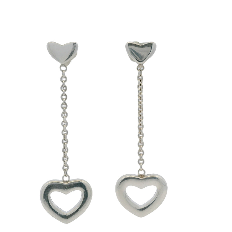 Tiffany & Co Retired 925 Sterling Silver Open Heart Drop/Dangle Chain Earrings