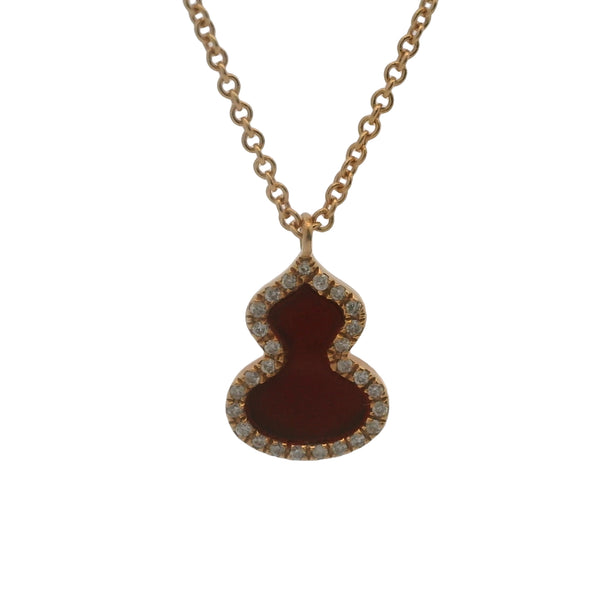 Qeelin Jewelry Solid 18kt Rose Gold Petite Wulu 16" Necklace With Diamonds and Red Agate