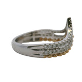14kt Two-Tone V-Shape Crown Accent Ring with Yellow Gold Granulation and Diamonds Size 7