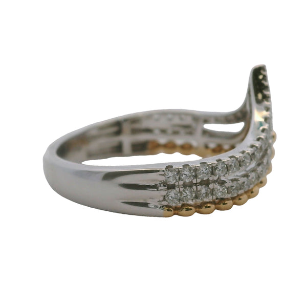14kt Two-Tone V-Shape Crown Accent Ring with Yellow Gold Granulation and Diamonds Size 7