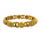 Vintage 1980s Brutalist Solid 18kt Yellow Gold Nugget 8.25" 46.6g Bracelet With Rubies and Sapphires