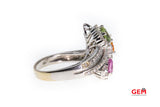 Samuel Benham BJC Quartz Hearts & Diamond Pave Halo Cocktail 18K 750 White Gold Ring Size 5 1/2