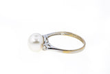 Vintage 1950s Freshwater Pearl 9mm & Diamond Accent Band 14K 585 White Gold Ring Size 7