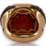 Custom Made Solid 14kt Rose Gold Large Bauble Ring with Simulated Glass Quartz, Lab Rubies, and Diamonds Size 7