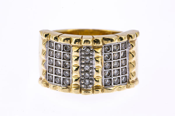 Diamond Pave Cluster Studded Band 14K 585 Yellow & White Gold Ring Size 6 3/4