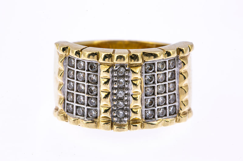 Diamond Pave Cluster Studded Band 14K 585 Yellow & White Gold Ring Size 6 3/4