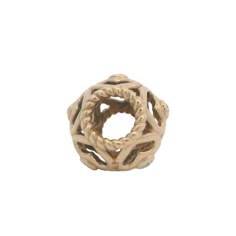 Pandora Retired Solid 14kt Yellow Gold and Diamond Openwork Hearts Bead Spacer Charm