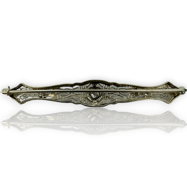 1910-20s Art Deco Bar Pin Brooch Diamond Accent Platinum Top