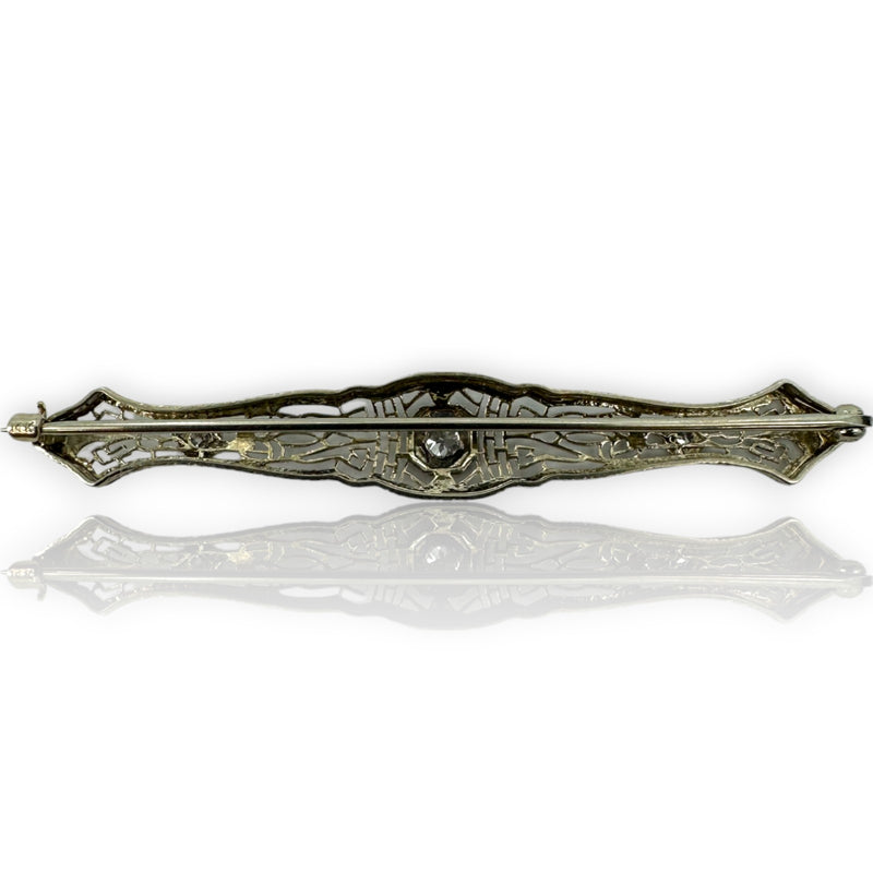 1910-20s Art Deco Bar Pin Brooch Diamond Accent Platinum Top
