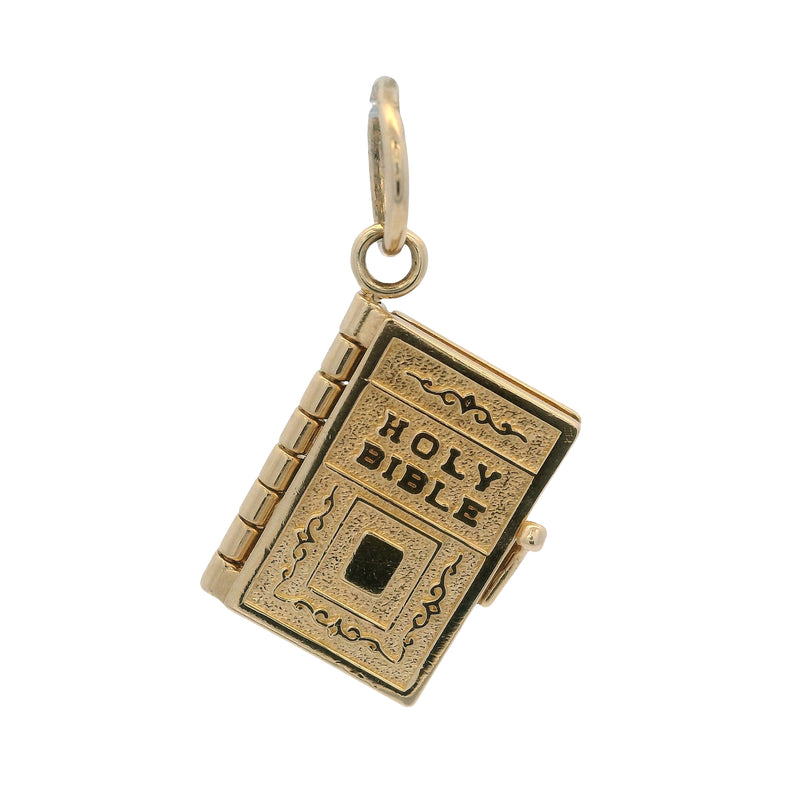 Vintage Solid 14kt Yellow Gold Holy Bible with Openable Pages Charm Necklace Pendant