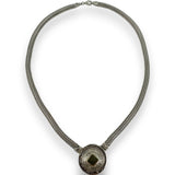 Didae Shablool 1980s 925 Sterling Silver and 14kt Yellow Gold Herringbone Chain 18" Medal Necklace Made in Israel