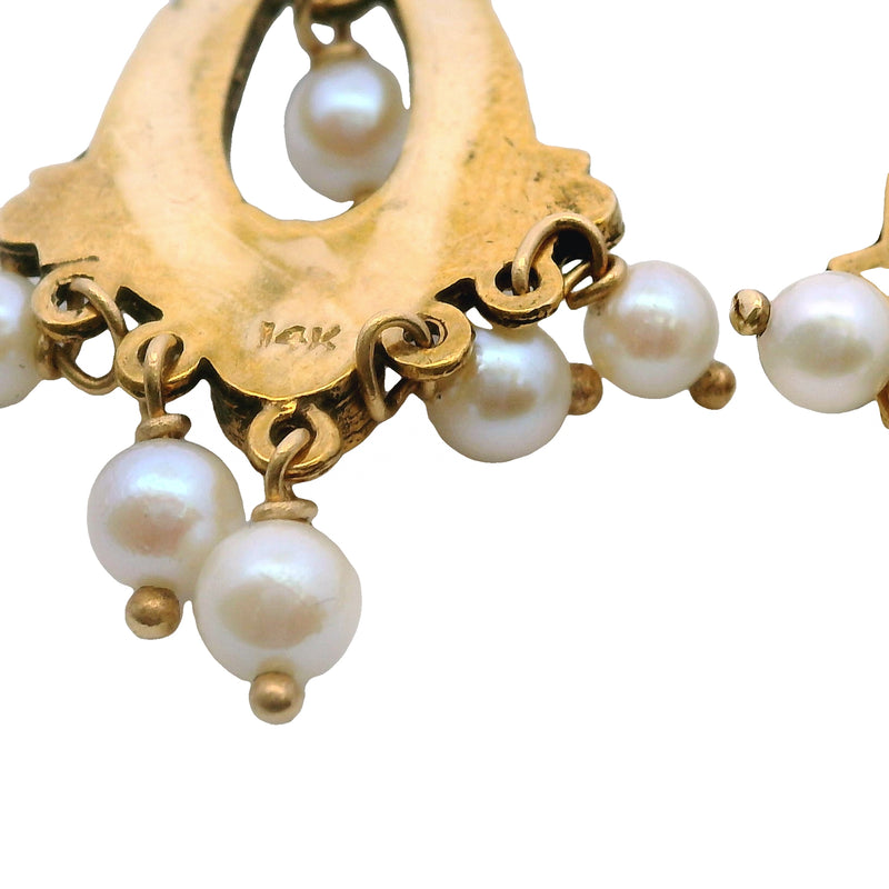 Vintage Victorian Revival 14kt Yellow Gold and Freshwater Seed Pearl Drop/Dangle Earrings